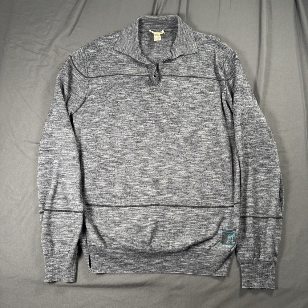 Diesel Sweater Mens 2XL Gray Wool Skipper Polo Collared Pullover VTG Logo